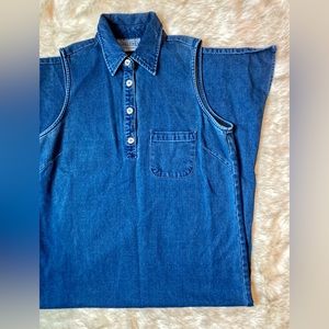 Sleeveless Collared Denim Maxi Tank Dress